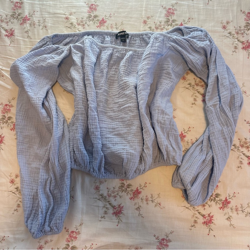 Express Light Blue Off-Shoulder Blouse